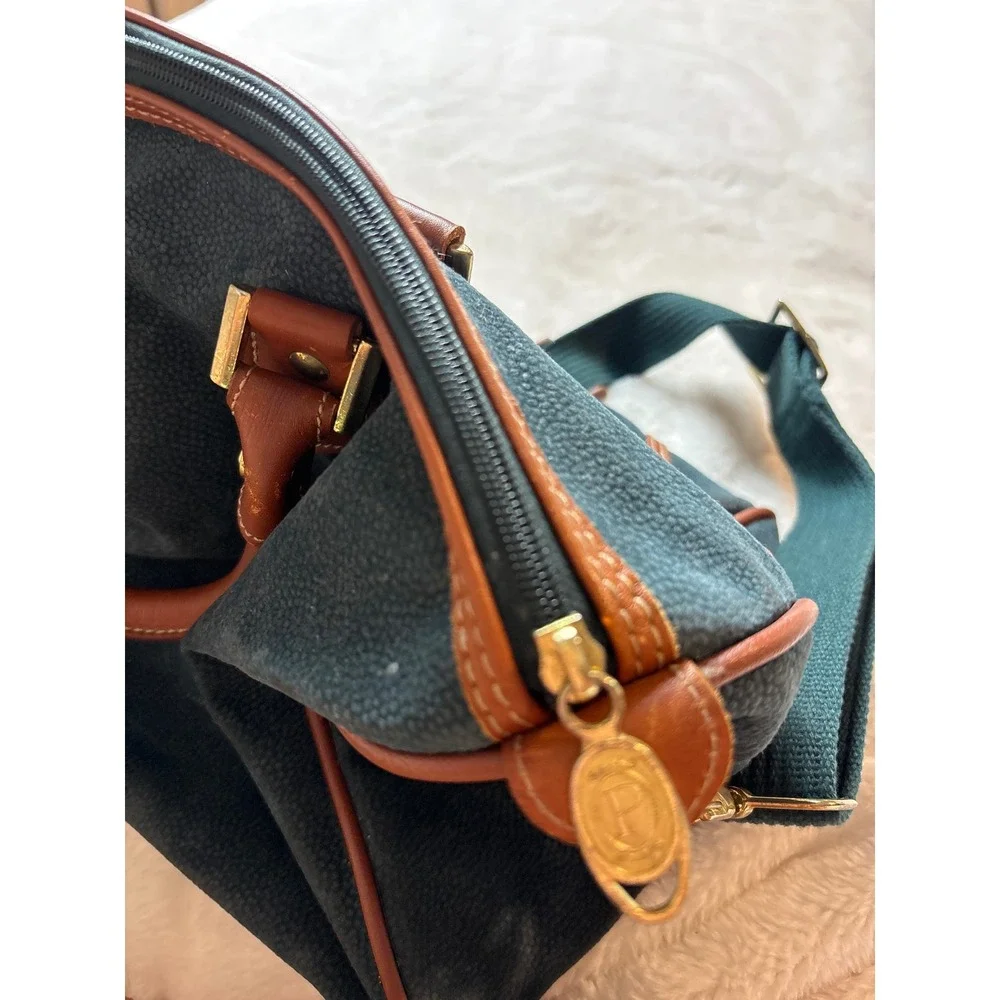 Protocol Vintage Duffel Bag Forest Green Brown Trim Travel Weekend Carry On Bag